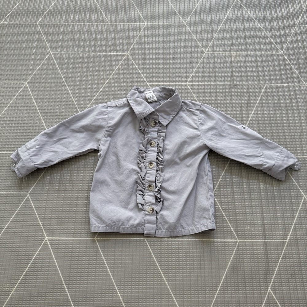 Kate Quinn Long Sleeve Rolled‎ Tuxedo Shirt 6-12 Month Gray 100% Organic Cotton